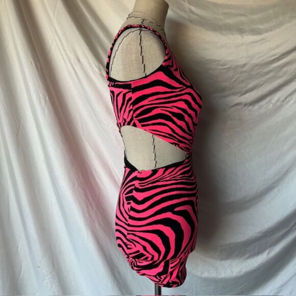Vintage XXI Hot Pink Zebra Print Cut out mini club dress - Picture 5 of 7